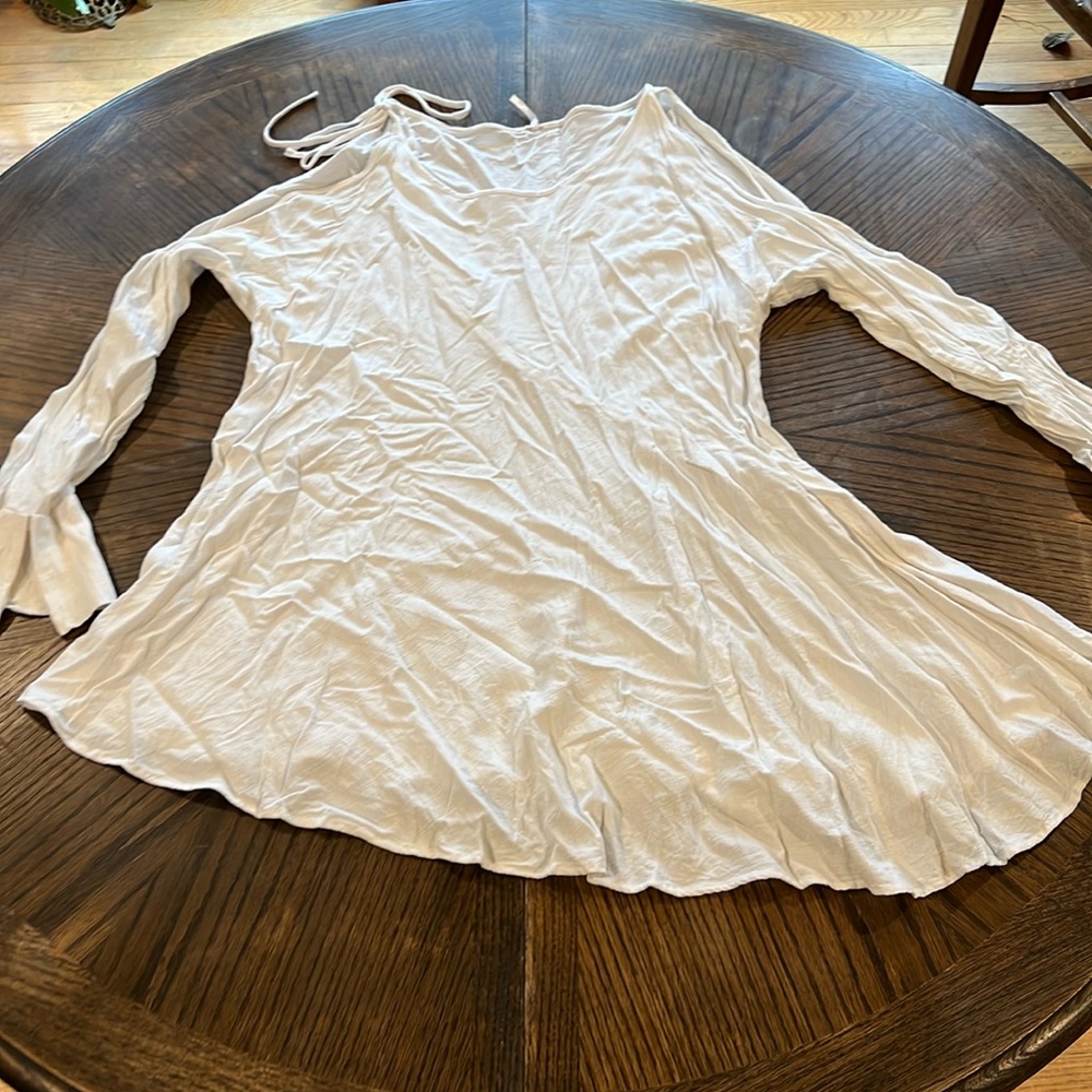 Free People White Linen Long Sleeve Shirt Size M
